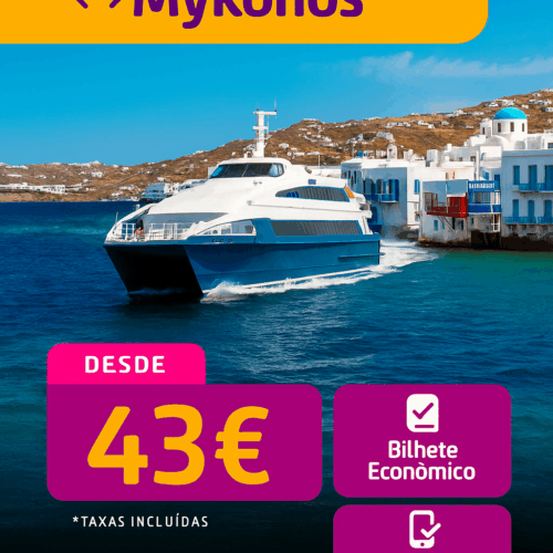 Bilhete de Ferry – Pireu ↔ Mykonos (só ida)