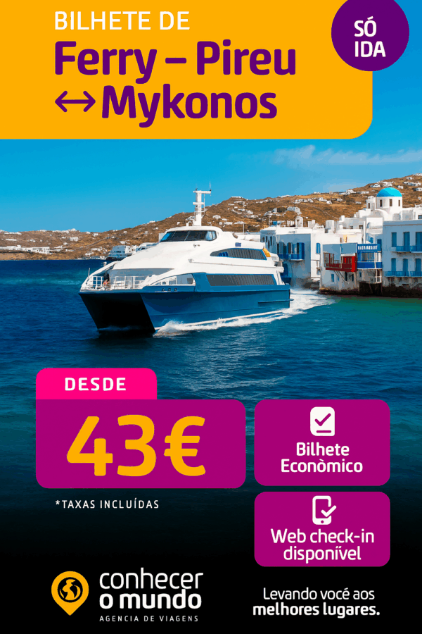 Bilhete de Ferry – Pireu ↔ Mykonos (só ida)